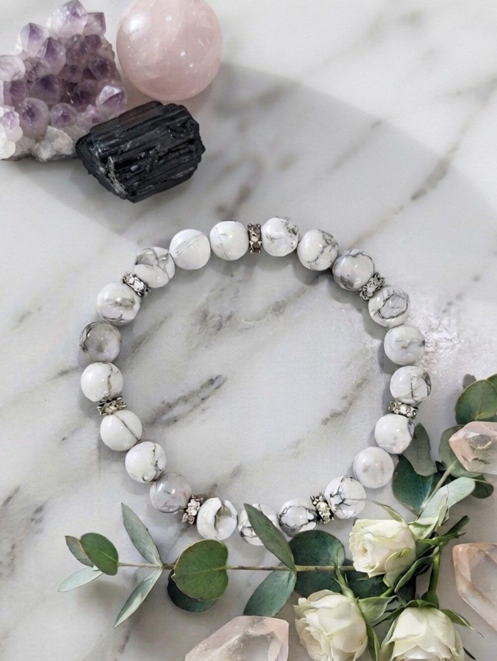 Howlite Bracelet With Cubic Zirconia Accents